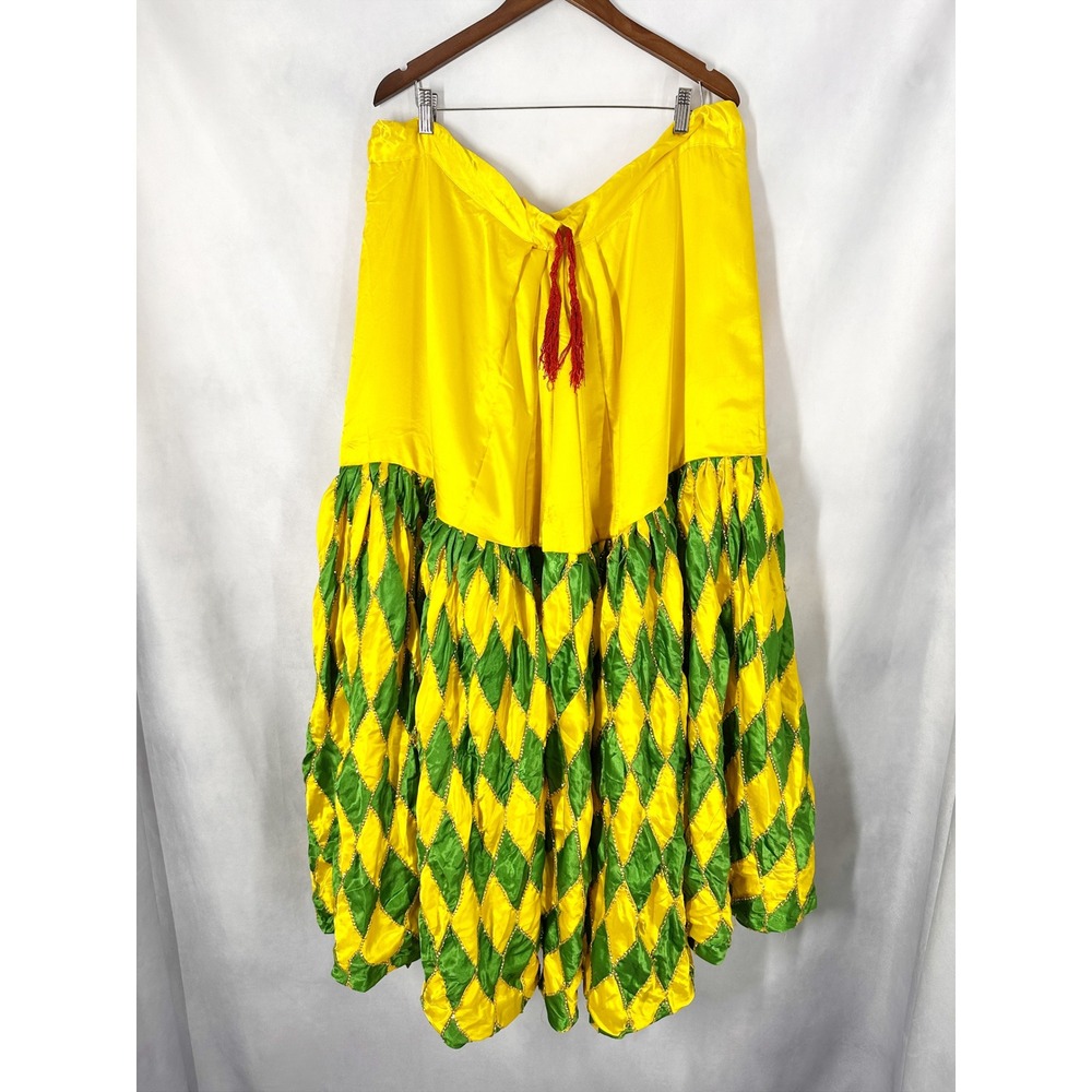 Unbranded Harlequin Diamond Pattern Yellow Green Gold Sequin Palazzo Pants OS